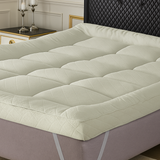 Bamboo Mattress Topper 10cm Extra Thick Orthopaedic Mattress Virgin Hollow Fiber Filled Super Soft & Comfort, Hypoallergenic, Box Stitch 4 Elastic Straps Bed Topper