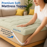 Bamboo Mattress Topper 10cm Extra Thick Orthopaedic Mattress Virgin Hollow Fiber Filled Super Soft & Comfort, Hypoallergenic, Box Stitch 4 Elastic Straps Bed Topper