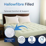 Bamboo Mattress Topper 10cm Extra Thick Orthopaedic Mattress Virgin Hollow Fiber Filled Super Soft & Comfort, Hypoallergenic, Box Stitch 4 Elastic Straps Bed Topper