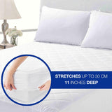 100% Pure Poly-Cotton Quilted Fitted Mattress Protector, Noise-Free Bedding Stretches Up to 30 cm/11 Inches Deep - Mattress Topper