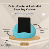 Sapphire Collection iPad, Tablet,eReader & Book Mini Bean Bag Soft Pillow Lap Stand Cushion Holder for All Devices,Side Pocket Portable Bean Bag holder (Aqua)