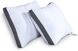 800 Thread Count 100% Pure Cotton Premium Quality Cover 1100 Gram Guest Pillow Grey Edges Pair Pack Filled with Virgin Hollowfiber